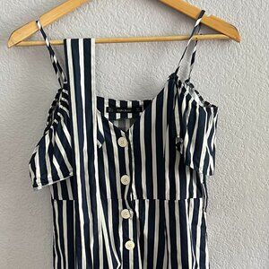 ZARA NAVY AND WHITE STRIPPED BUTTON DOWN DRESS